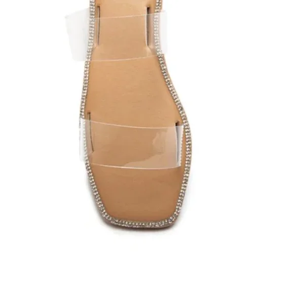 !! NEW !! Embellished Double Strap Square Toe Sandals in Clear - Picture 8 of 11